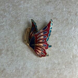 Vintage 1990s Cloisonné Enamel Butterfly Brooch